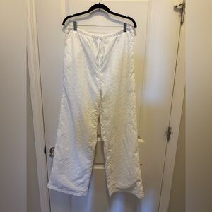 White Floral Eyelet Elastic Waist Pants